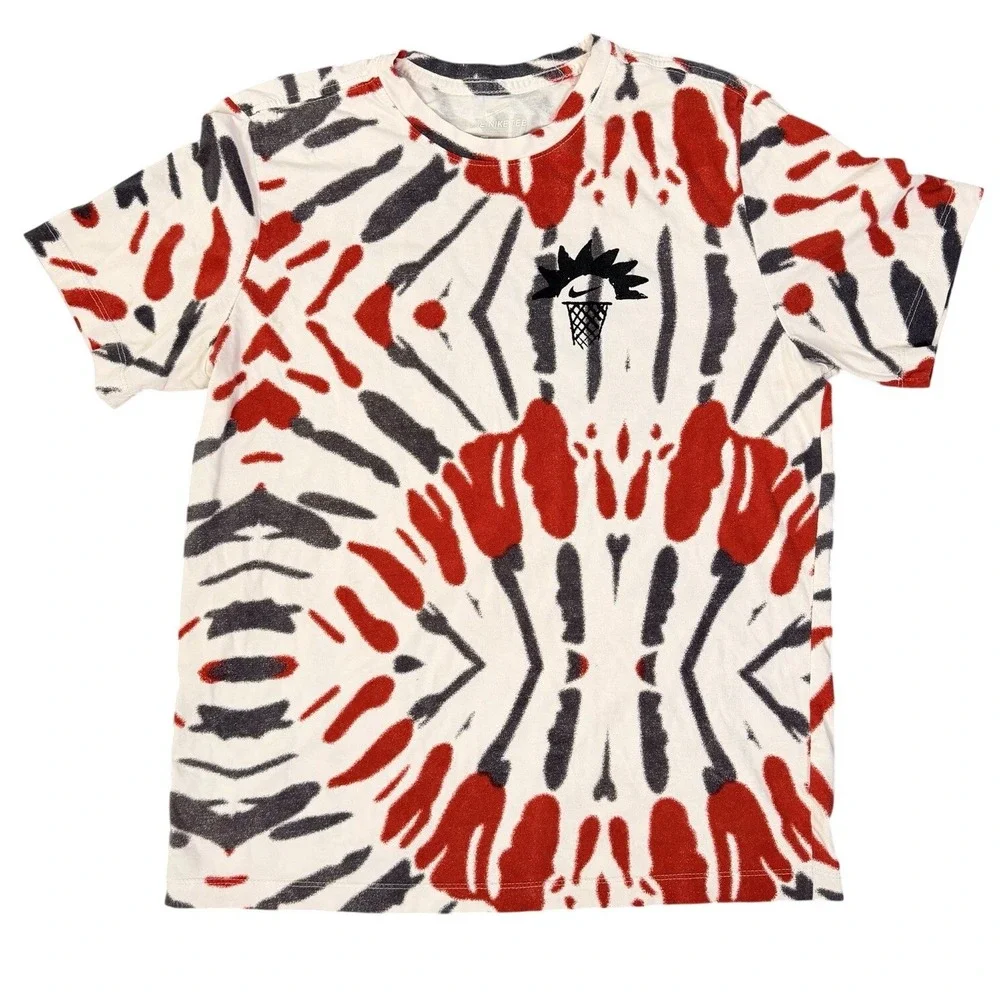 Nike Block Party Tie Dye Graphic T-Shirt Mens Large Red White Black‎ BBQ Games